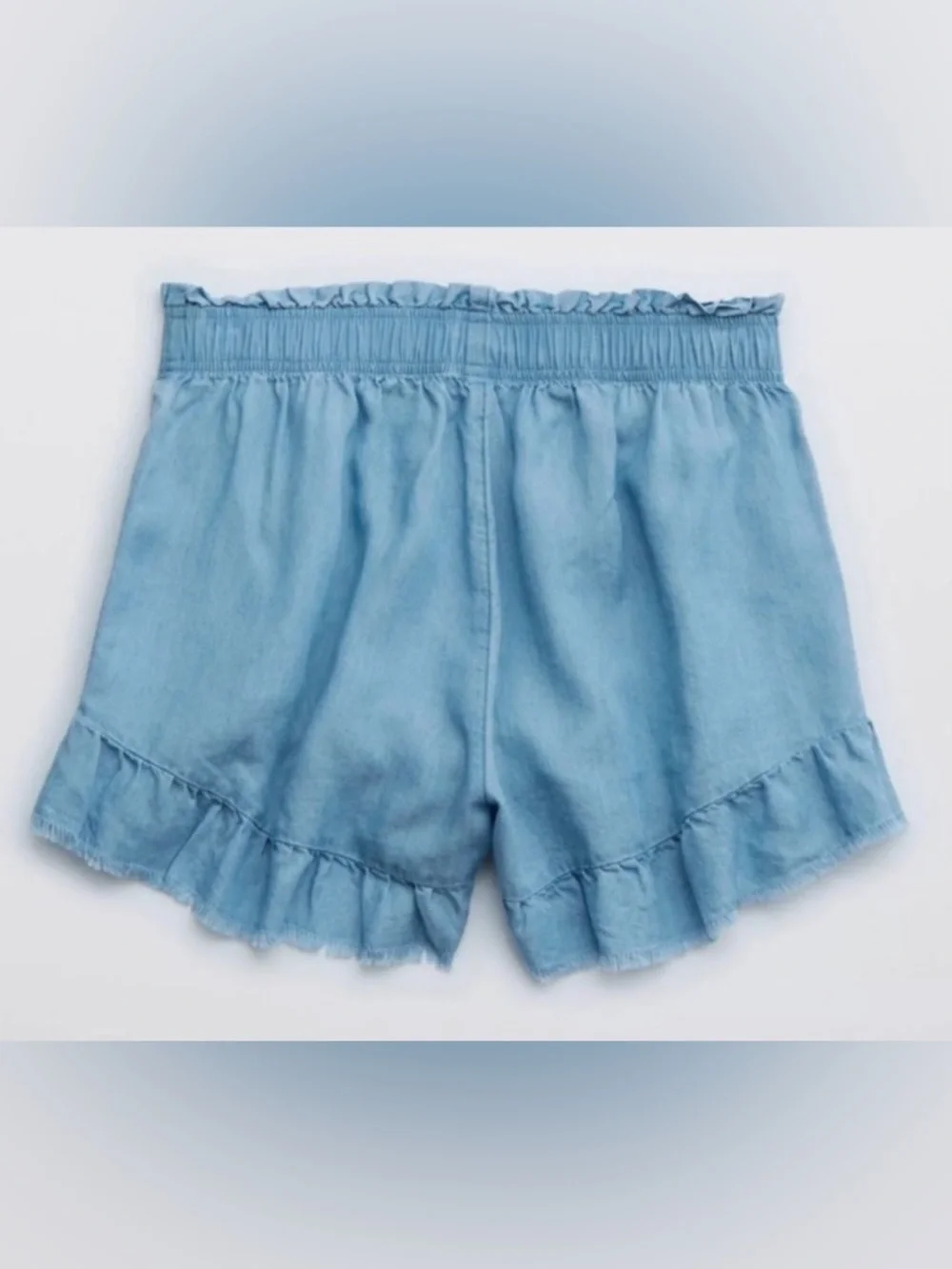 Aerie Women’s Sz M Chambray Ruffle‎ High Rise Shorts